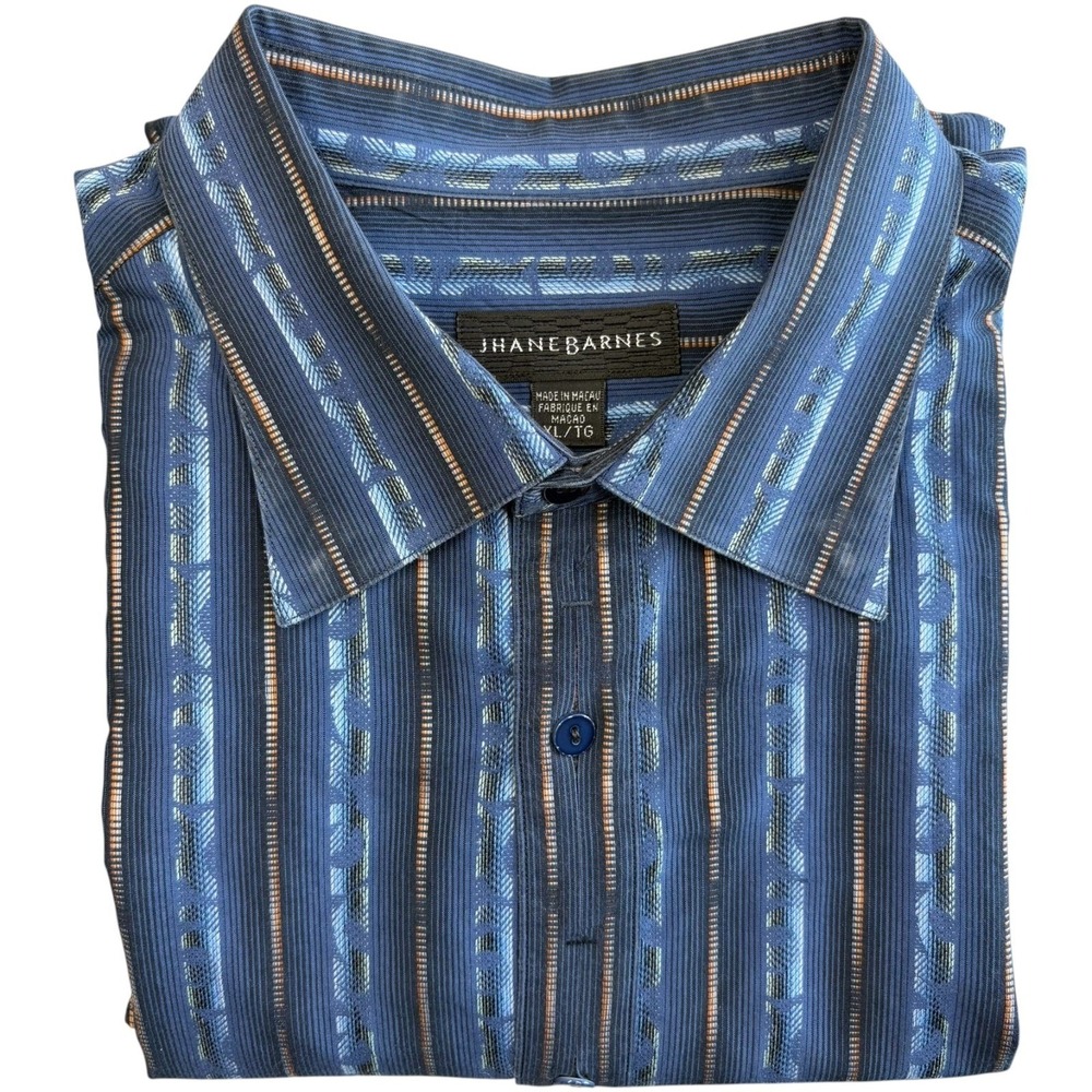 Jhane Barnes Textured Jacquard Dress Shirt Mens XL Blue Abstract Stripe Designer